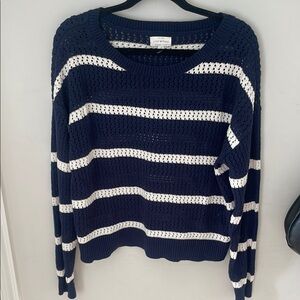Lucky Brand Blue and White Crew Neck Sweater Nautical Stripes